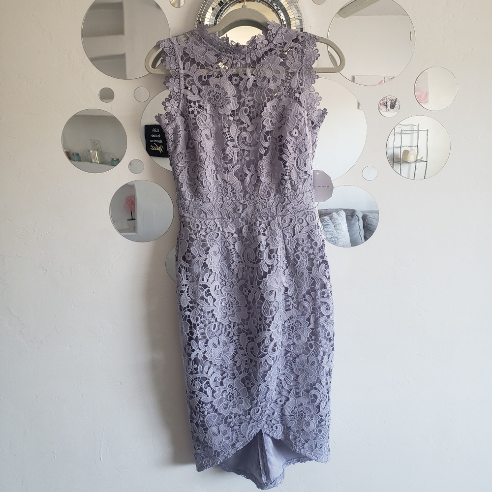 NWT Fairycore ASOS Paper Dolls "Lace Wrap Midi Dress" in Oyster Gray, Women's 2